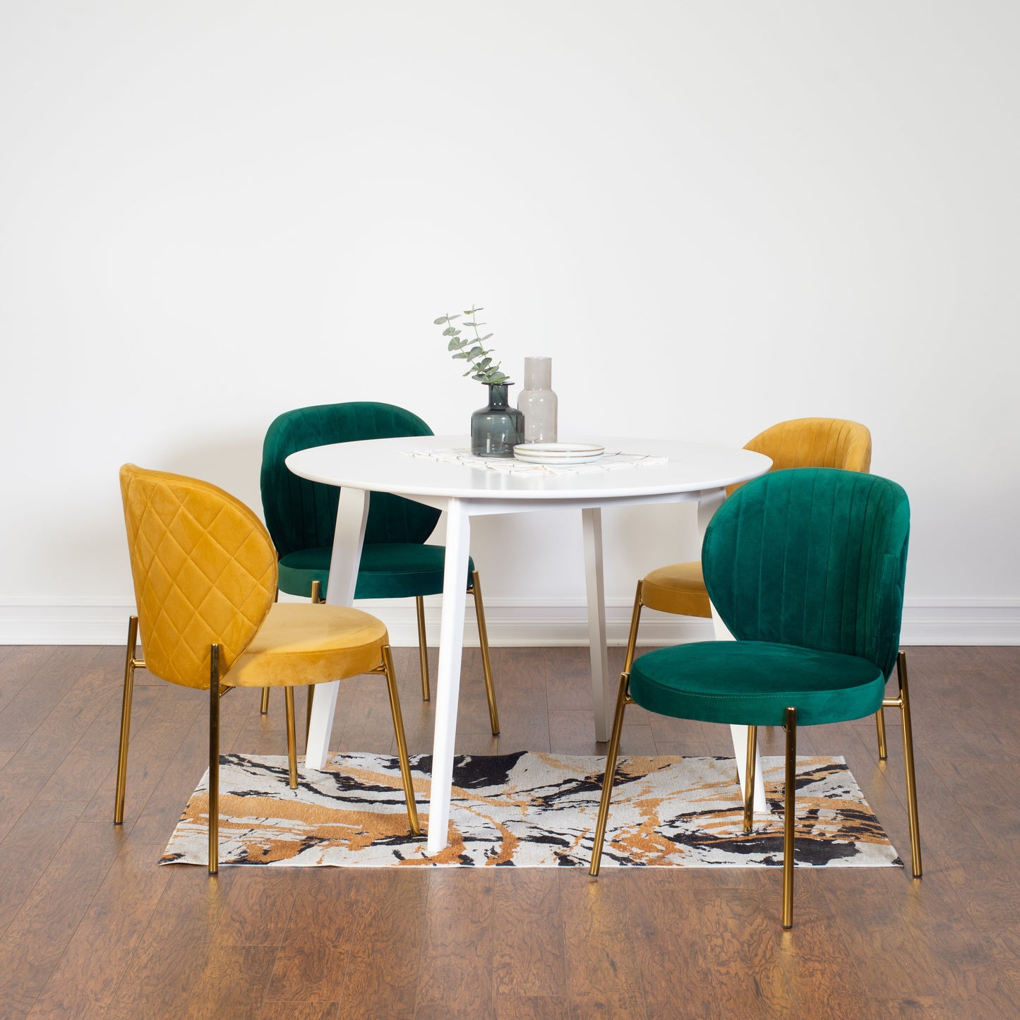 Roundhill Furniture Amoa Contemporary Dining Set, White Round Dining Table with 4 Chairs, 5-Piece
