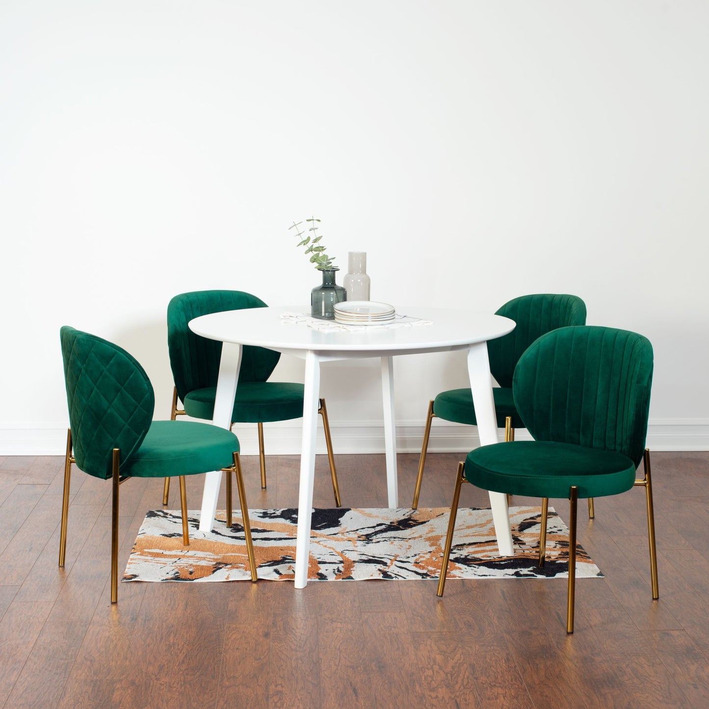 Roundhill Furniture Amoa Contemporary Dining Set, White Round Dining Table with 4 Chairs, 5-Piece
