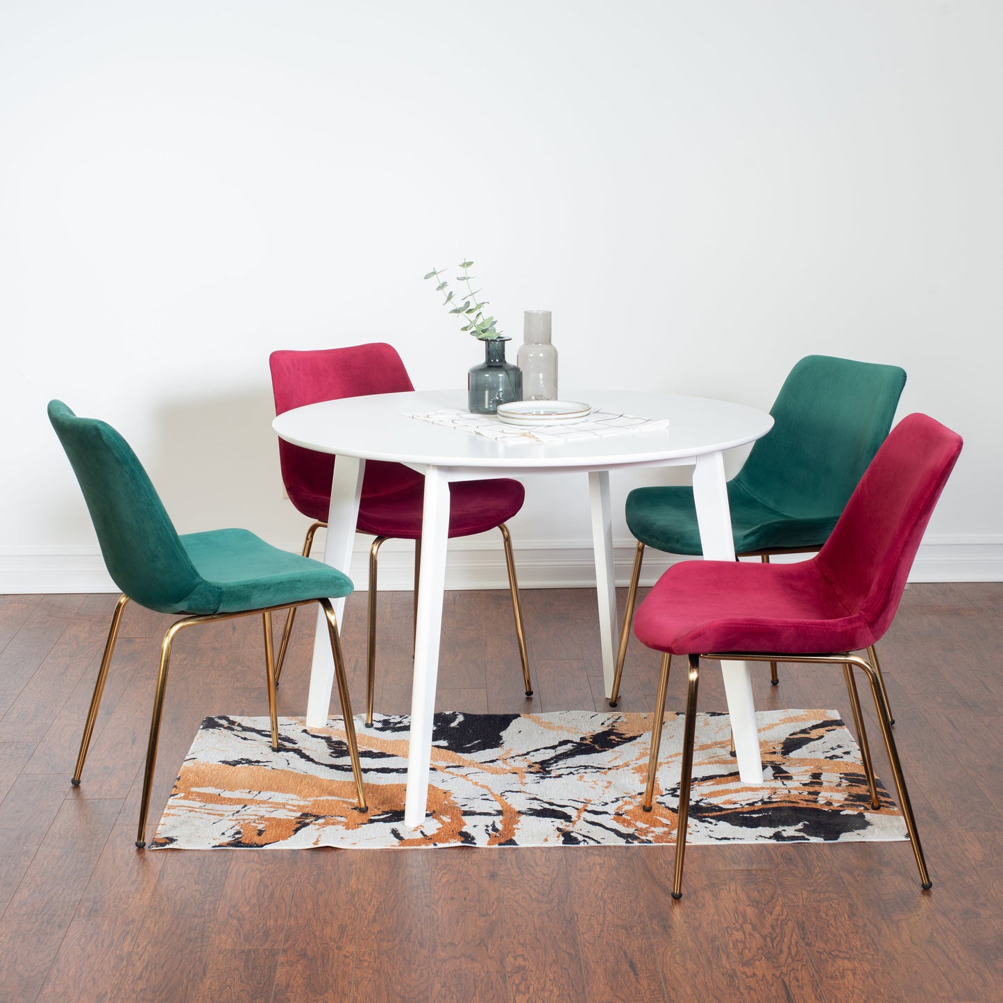 Roundhill Furniture Aufurr Contemporary Dining Set, White Round Dining Table with 4 Chairs, 5-Piece