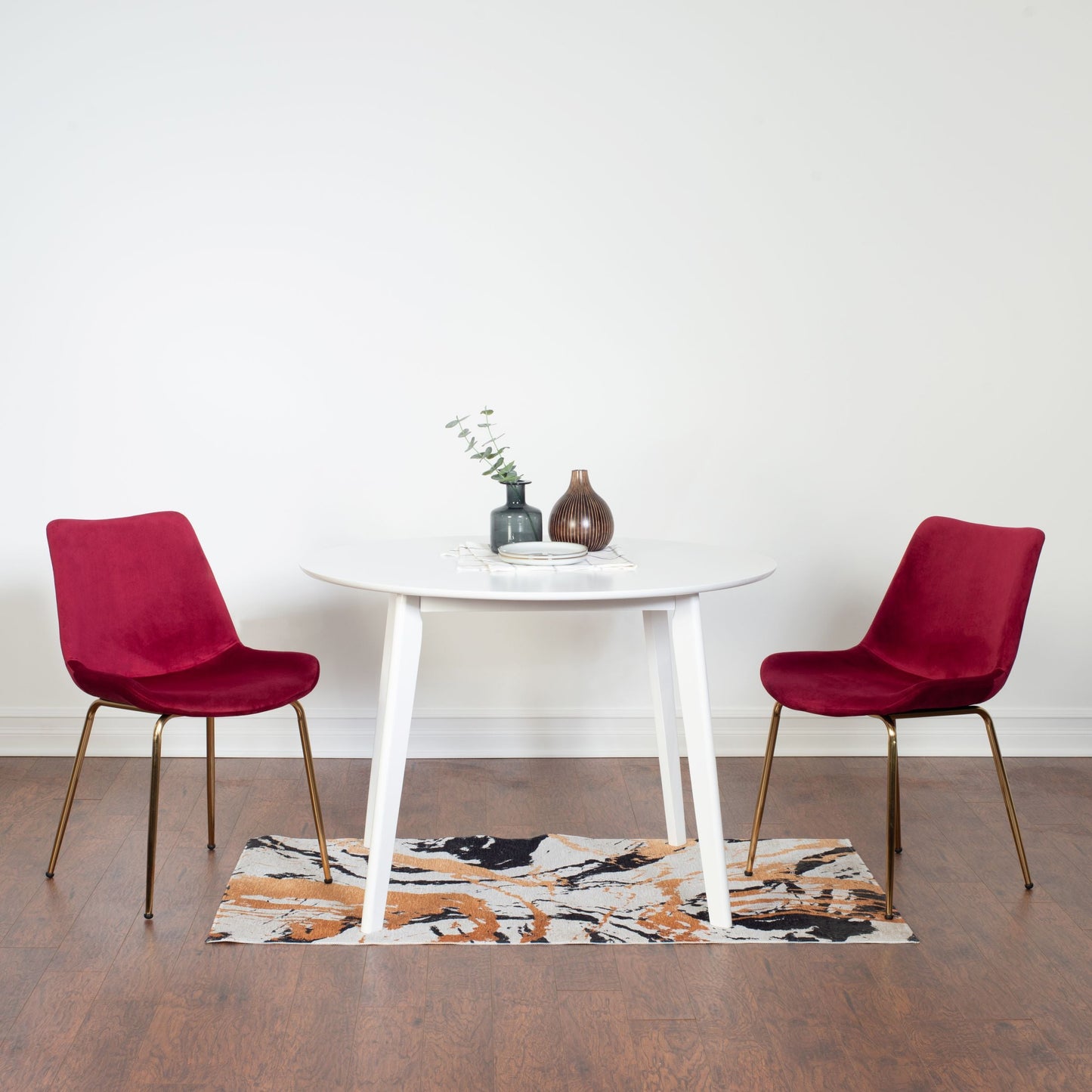 Roundhill Furniture Aufurr 3-Piece Contemporary Dining Set, Round Dining Table with 2 Velvet Chairs