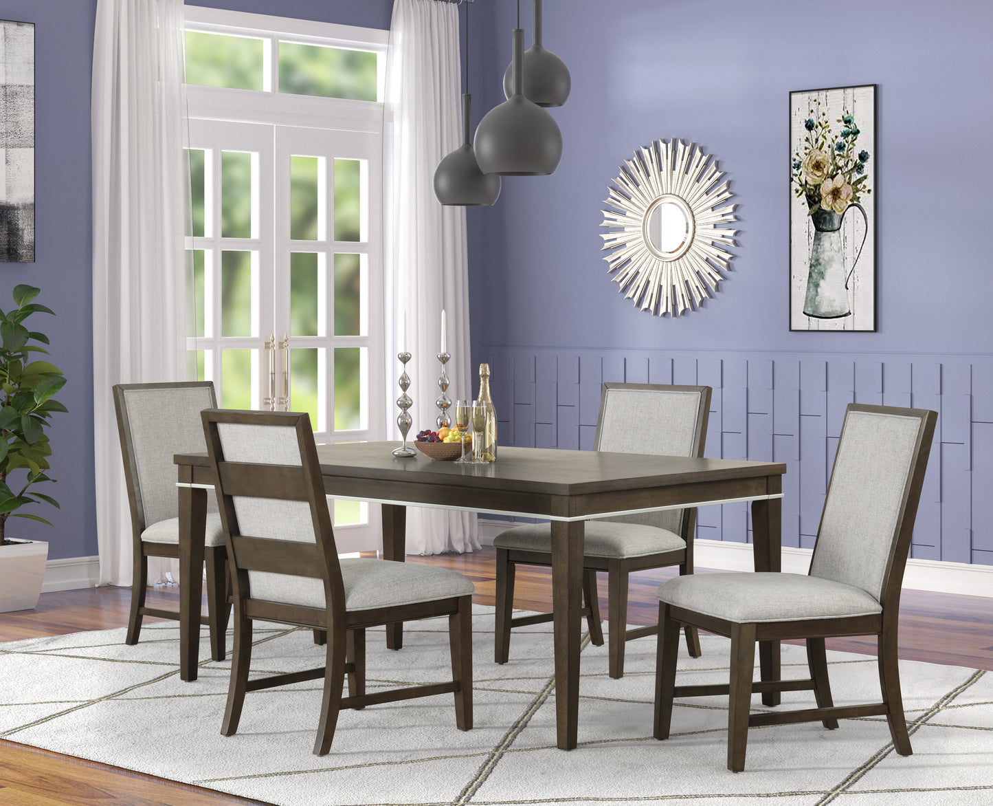 Roundhill Furniture Aberll Wood Dining Room Set, Table with 4 Side Chairs, Gray