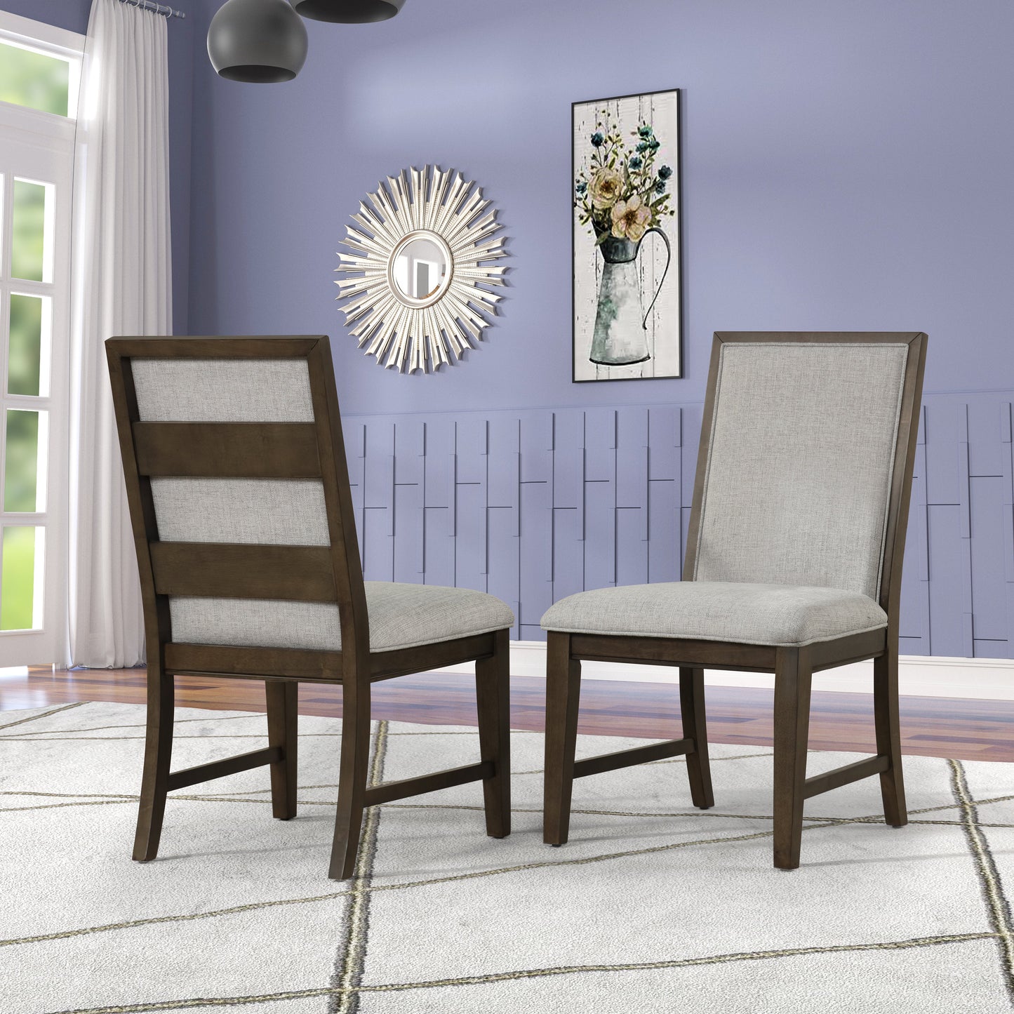 Roundhill Furniture Aberll Wood Dining Room Set, Table with 6 Side Chairs, Gray