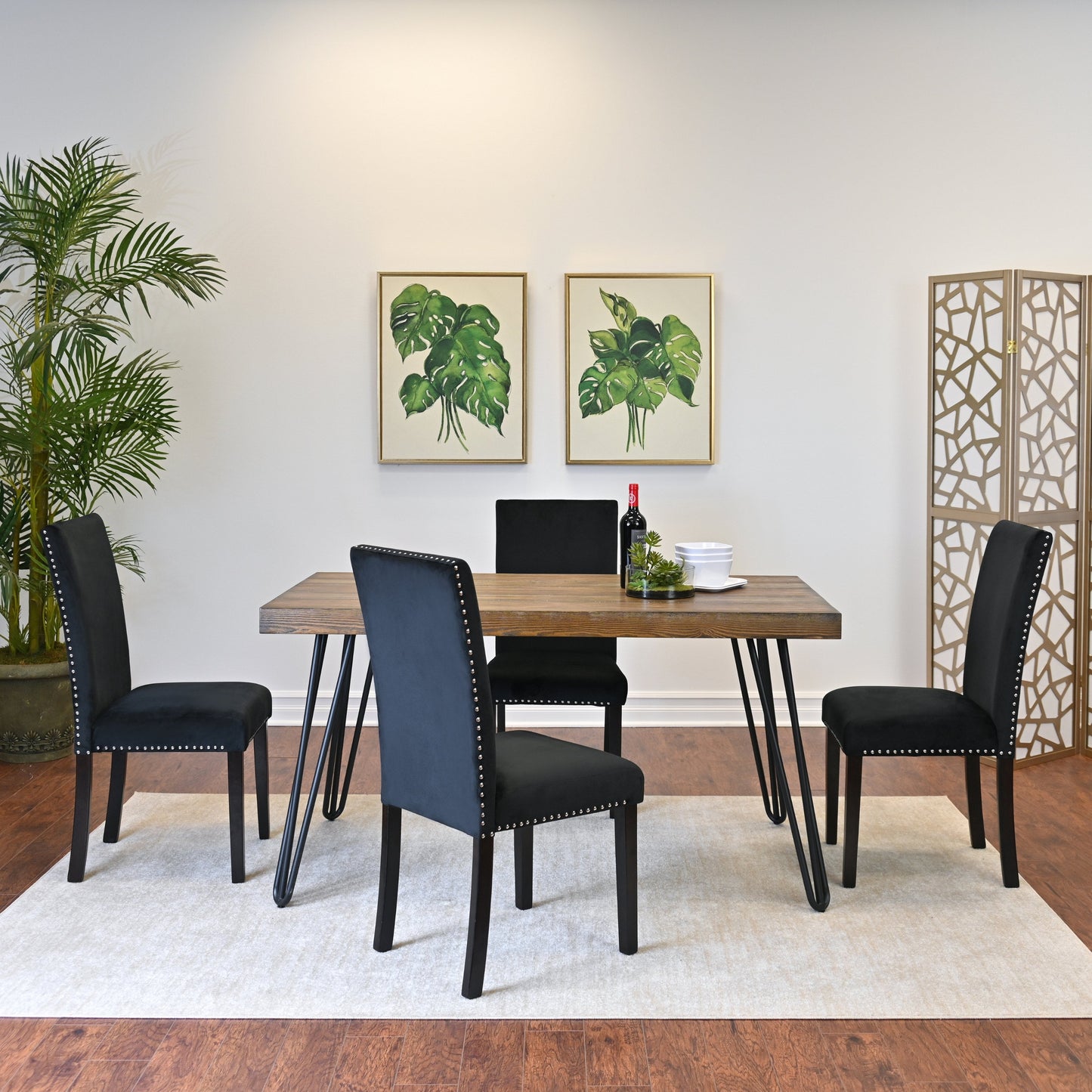 Roundhill Furniture Ashzo Dining Set, Hairpin Dining Table with 4 Chairs, 5-Piece