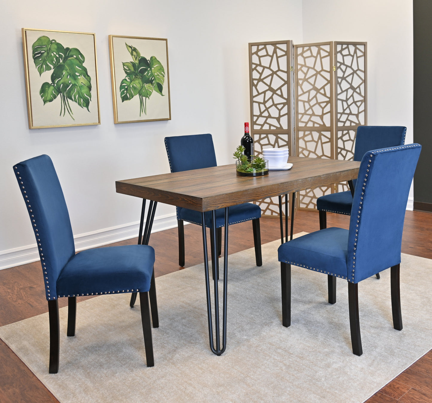 Roundhill Furniture Ashzo Dining Set, Hairpin Dining Table with 4 Chairs, 5-Piece