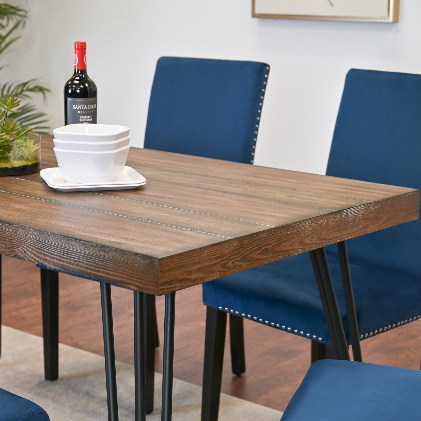 Roundhill Furniture Ashzo Dining Set, Hairpin Dining Table with 4 Chairs, 5-Piece
