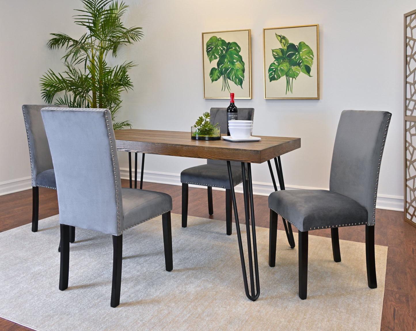 Roundhill Furniture Ashzo Dining Set, Hairpin Dining Table with 4 Chairs, 5-Piece