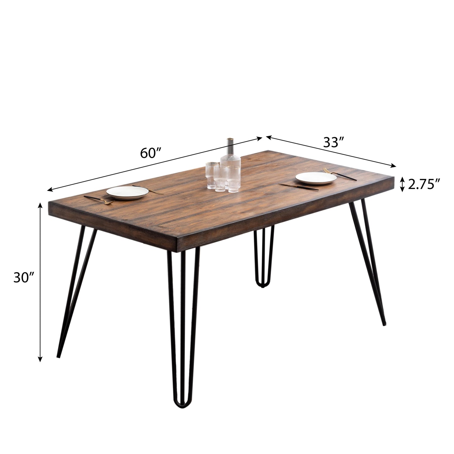 Roundhill Furniture Ashzo Dining Set, Hairpin Dining Table with 4 Chairs and Bench, 6-Piece