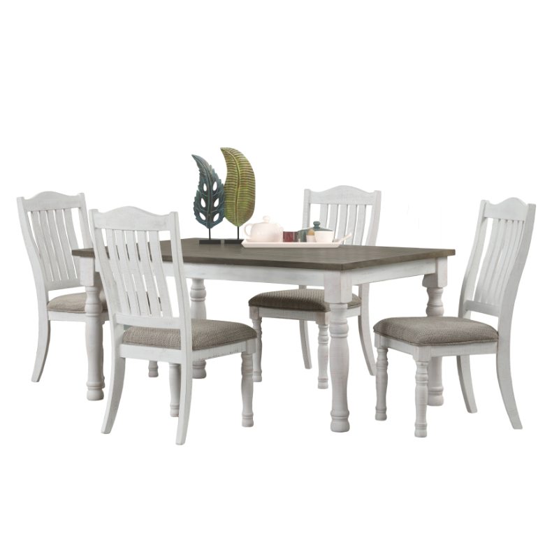 Ebret Farmhouse 5-Piece Two-tone Distressed Dining Set, Brown and White