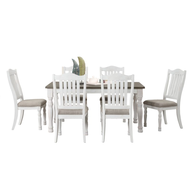 Ebret Farmhouse 7-Piece Two-tone Distressed Dining Set, Brown and White