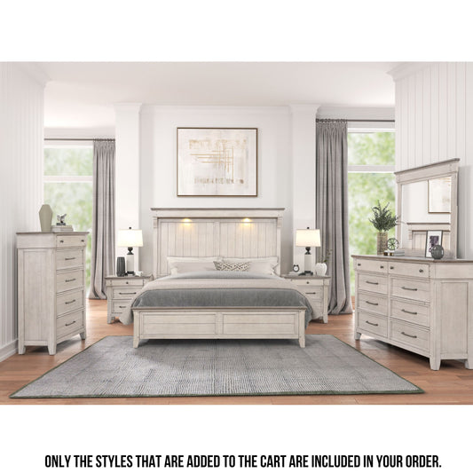 Walcott Bedroom Collection with Touch LED Lighting, Weathered Dusty-taupe Finish