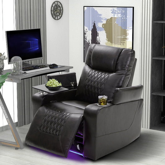 Power Motion Recliner with USB Charging Port and Hidden Arm Storage 2 Convenient Cup Holders Design and 360?? Swivel Tray Table, Black