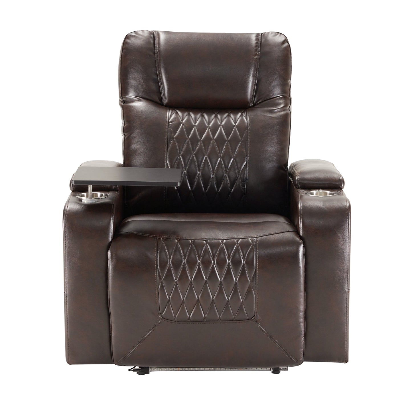 Power Motion Recliner with USB Charging Port and Hidden Arm Storage 2 Convenient Cup Holders Design and 360?? Swivel Tray Table, Brown