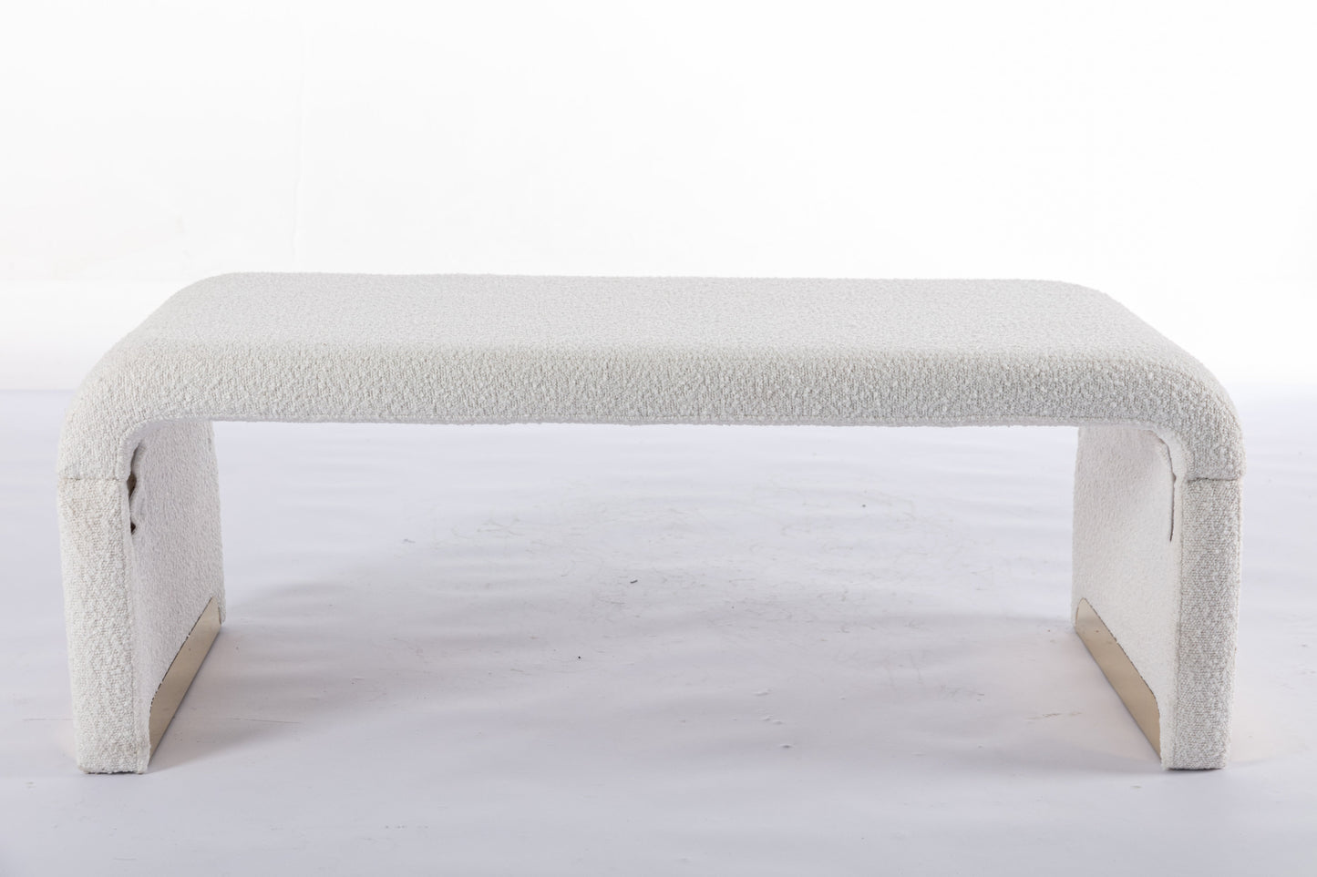 Boucle Fabric Footstool Bedroom Bench Shoe Bench With Gold Metal Legs, Ivory White