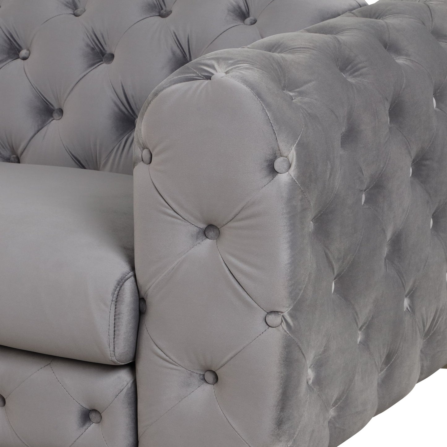 Velvet Upholstered Accent Chair with Button Tufted Back, Ideal for Living Room, Bedroom, or Small Spaces - 40.5 Inch, Gray
