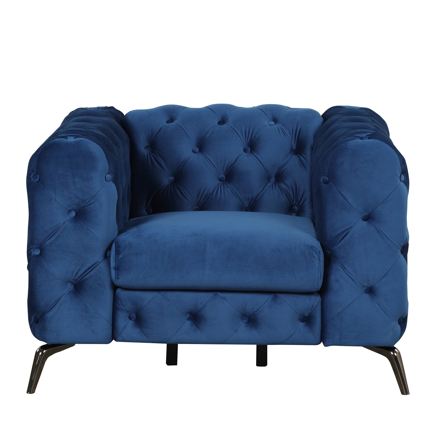 Velvet Upholstered Accent Chair with Button Tufted Back, Ideal for Living Room, Bedroom, or Small Spaces - 40.5 Inch, Blue