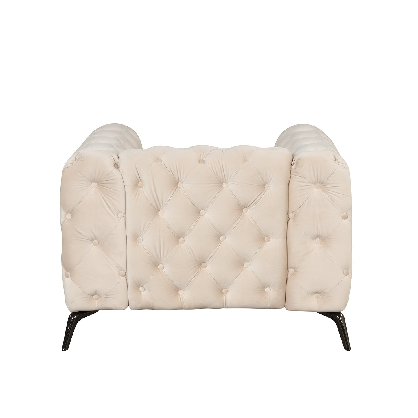 Velvet Upholstered Accent Chair with Button Tufted Back, Ideal for Living Room, Bedroom, or Small Spaces - 40.5 Inch, Beige