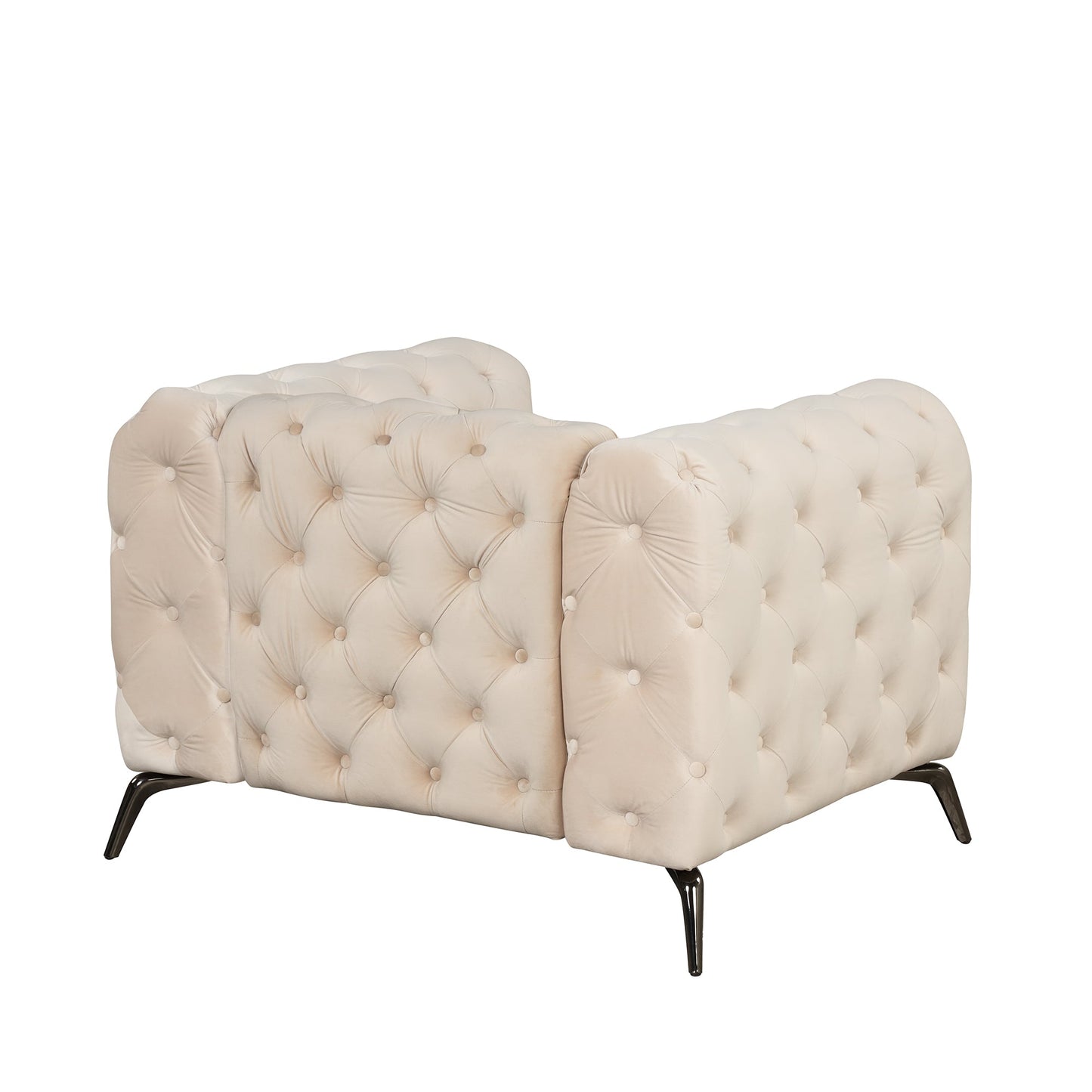 Velvet Upholstered Accent Chair with Button Tufted Back, Ideal for Living Room, Bedroom, or Small Spaces - 40.5 Inch, Beige