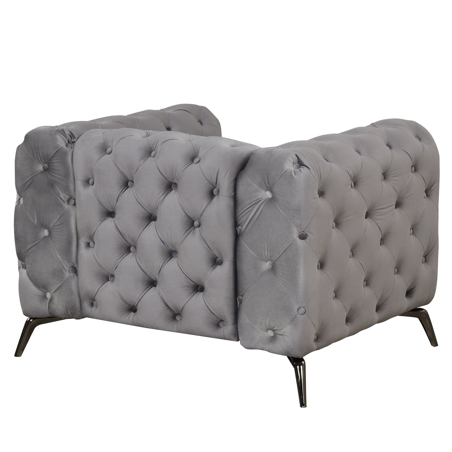 Velvet Upholstered Accent Chair with Button Tufted Back, Ideal for Living Room, Bedroom, or Small Spaces - 40.5 Inch, Gray