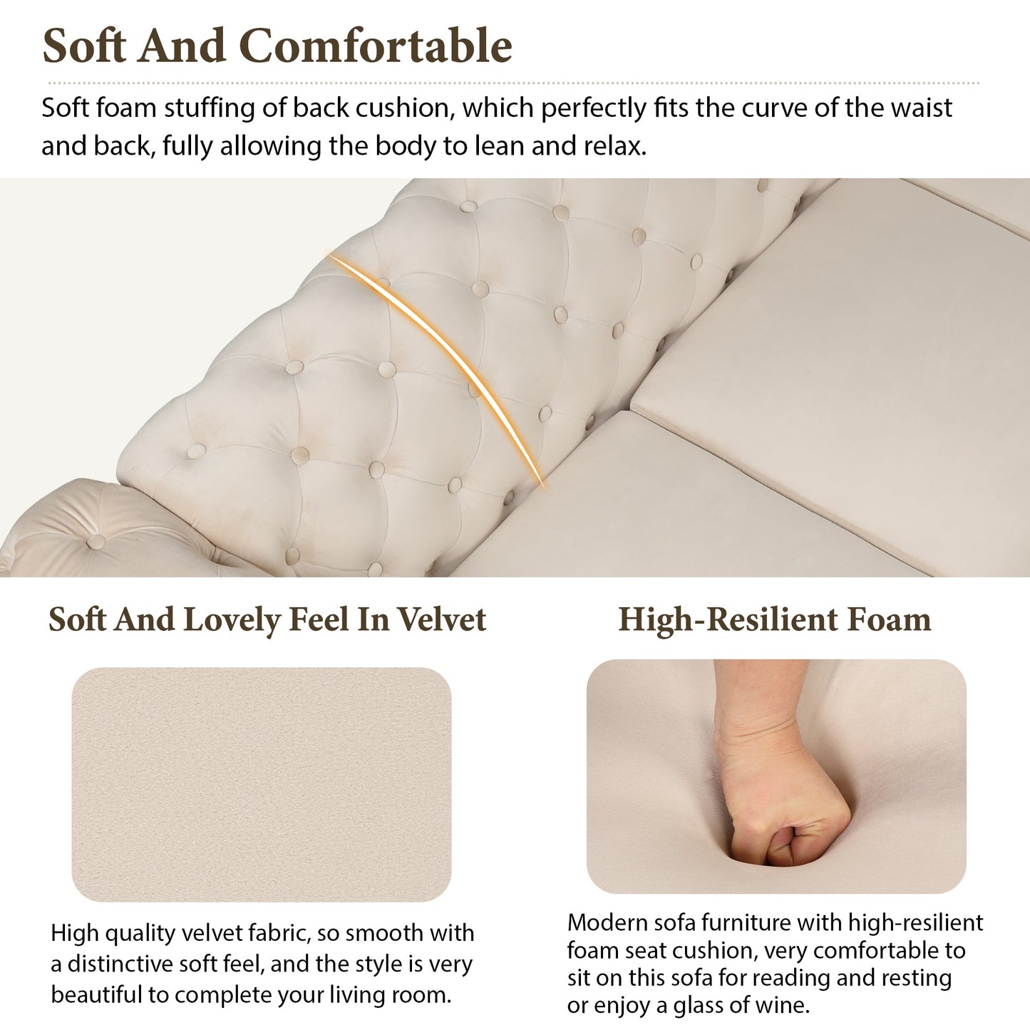 Velvet Upholstered Accent Chair with Button Tufted Back, Ideal for Living Room, Bedroom, or Small Spaces - 40.5 Inch, Beige