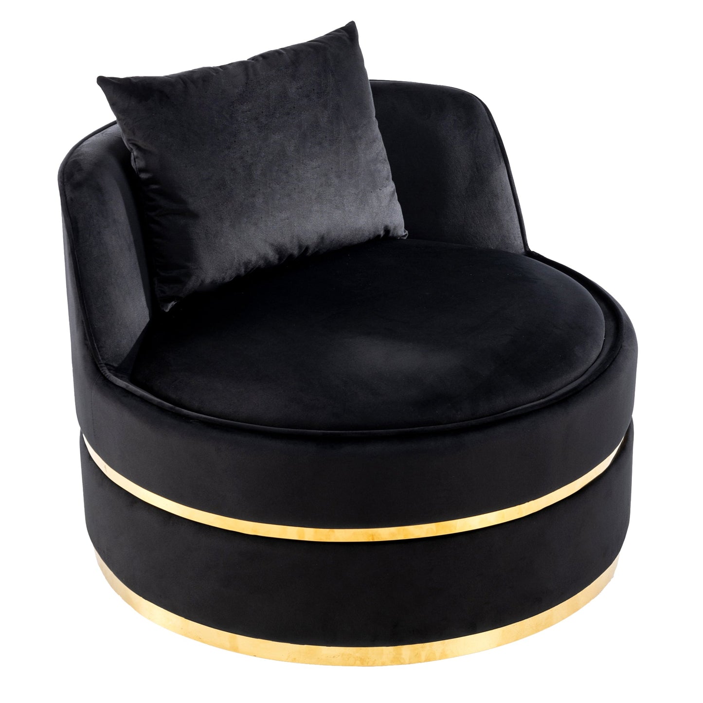 360 Degree Swivel Velvet Accent Chair, Barrel Chair Over-Sized Soft Chair with Seat Cushion, Black