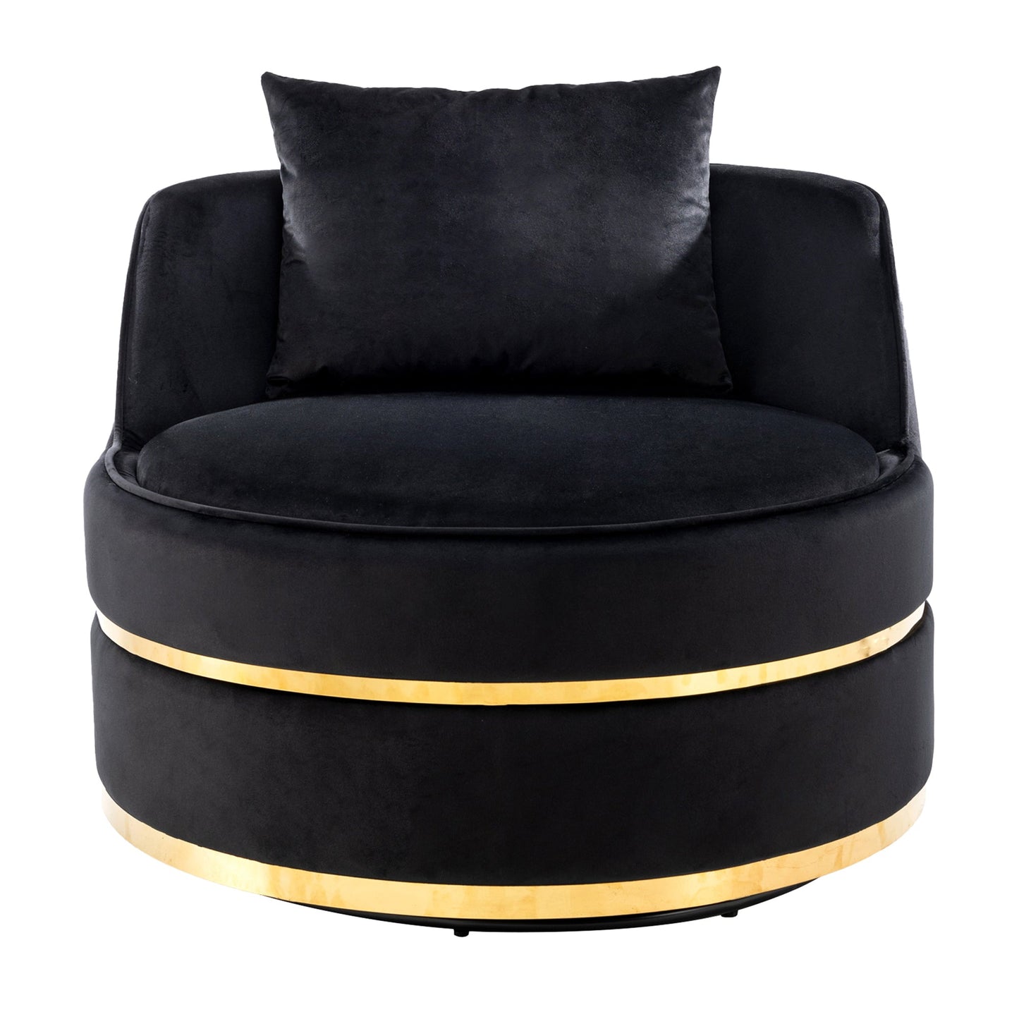 360 Degree Swivel Velvet Accent Chair, Barrel Chair Over-Sized Soft Chair with Seat Cushion, Black