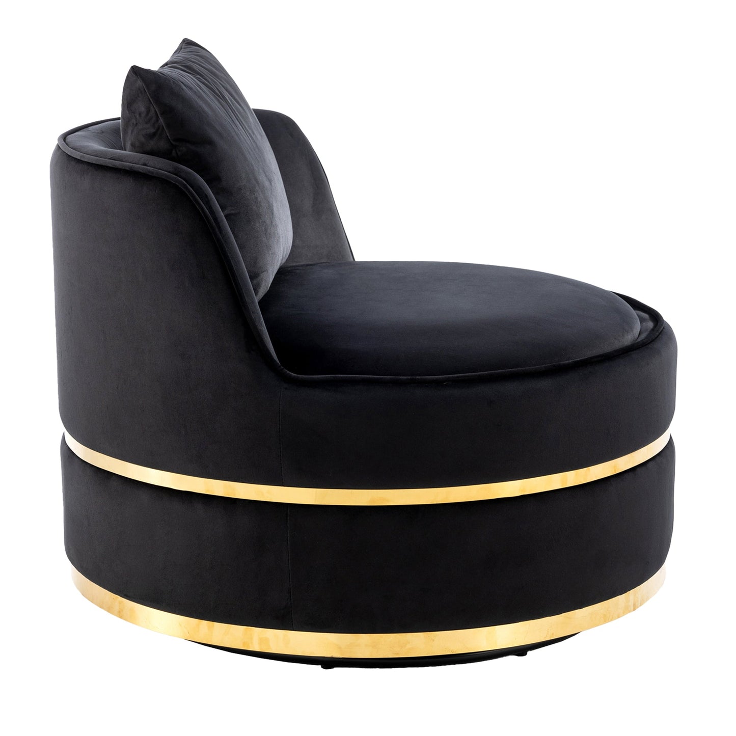 360 Degree Swivel Velvet Accent Chair, Barrel Chair Over-Sized Soft Chair with Seat Cushion, Black