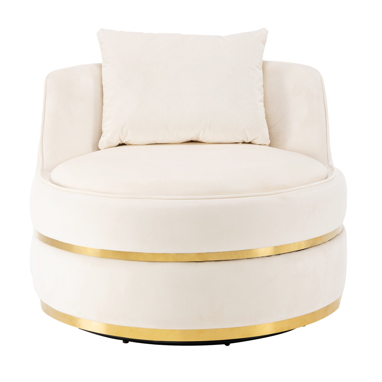 360 Degree Swivel Velvet Accent Chair, Barrel Chair Over-Sized Soft Chair with Seat Cushion, Beige