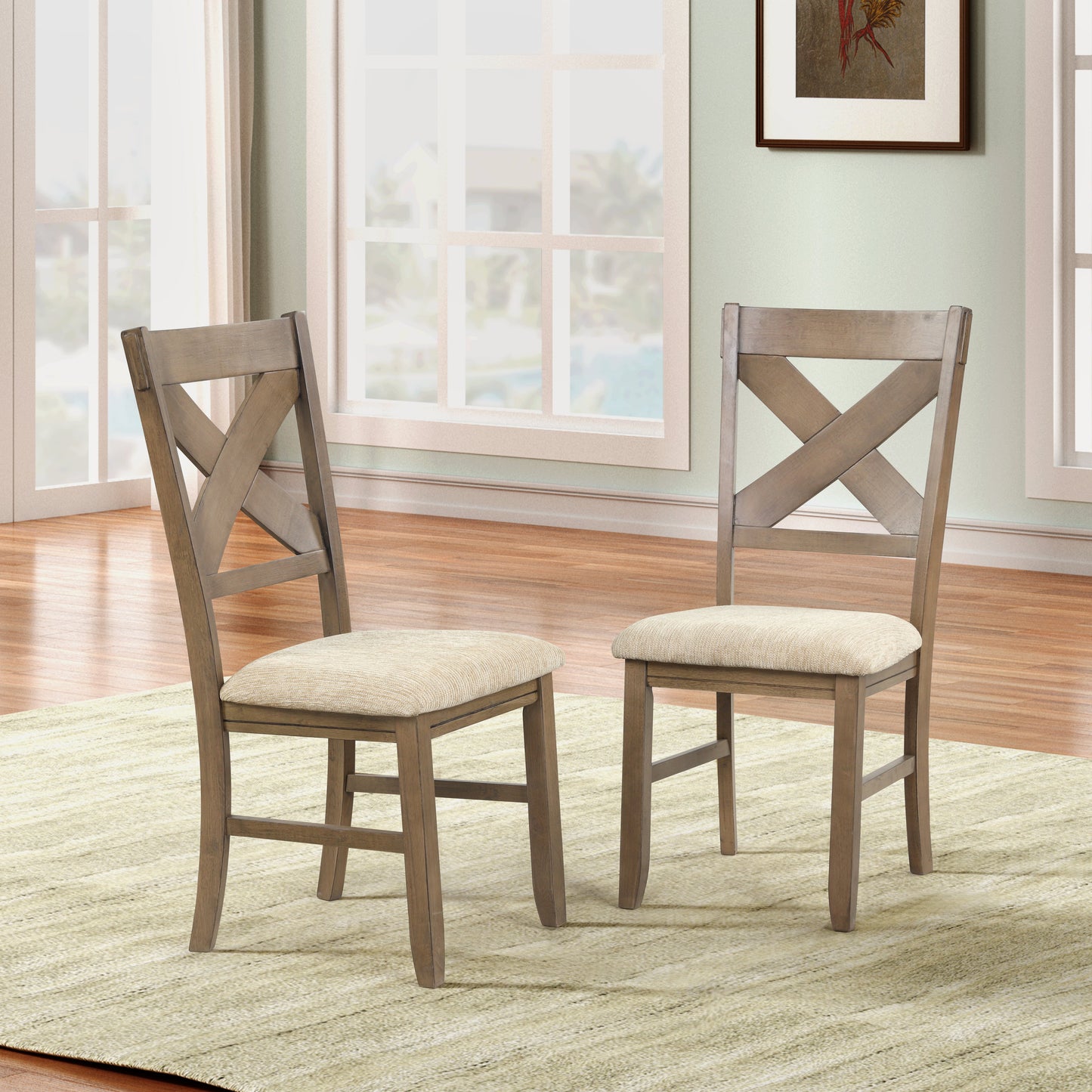 Raven Wood Fabric Upholstered Dining Chair Set of 2