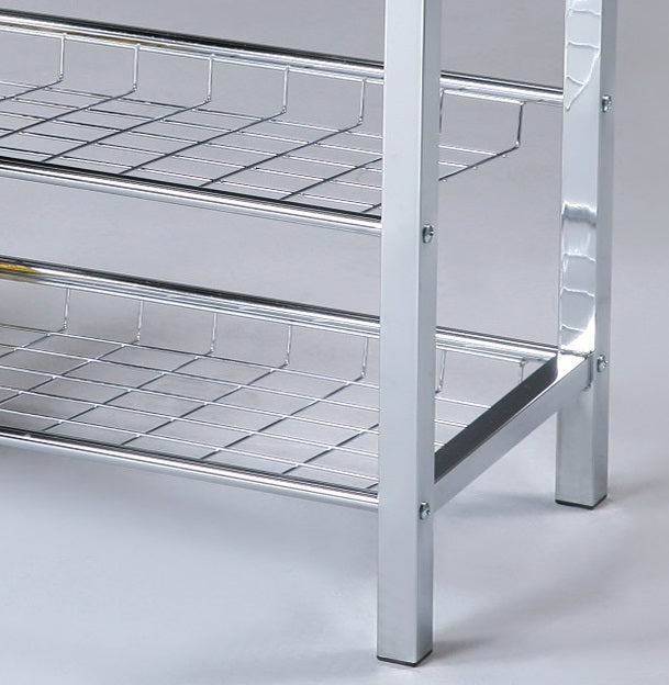 Metal Shoe Bench with Faux Leather Seat, Chrome and Black