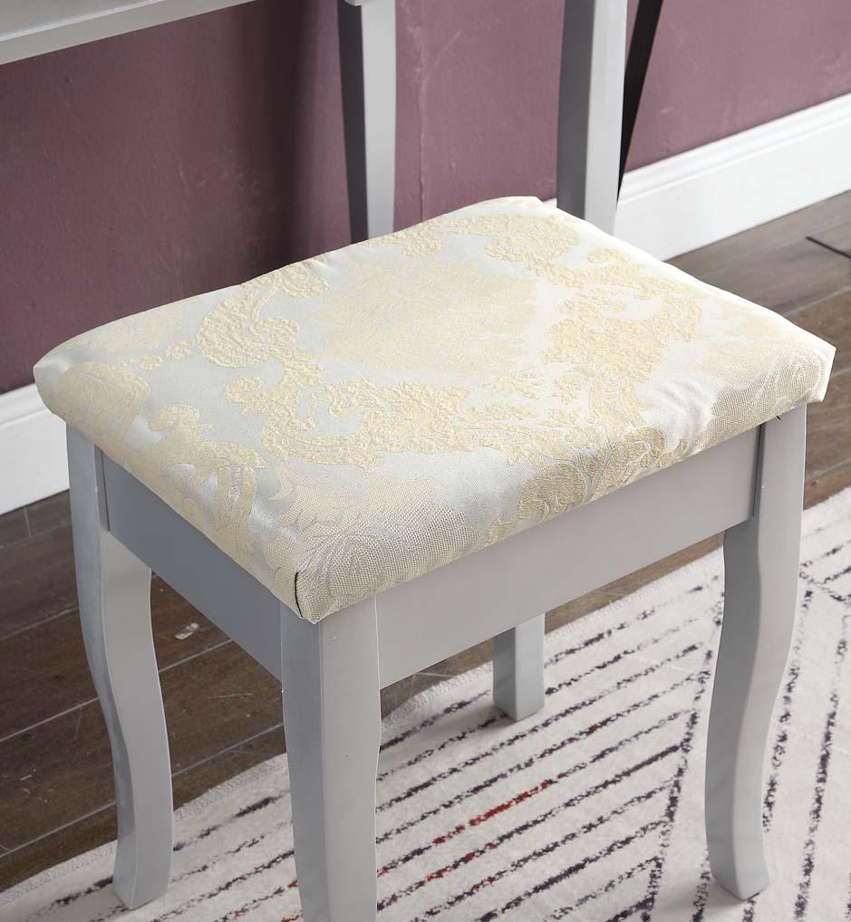 Sanlo Silver Wooden Vanity, Make Up Table and Stool Set