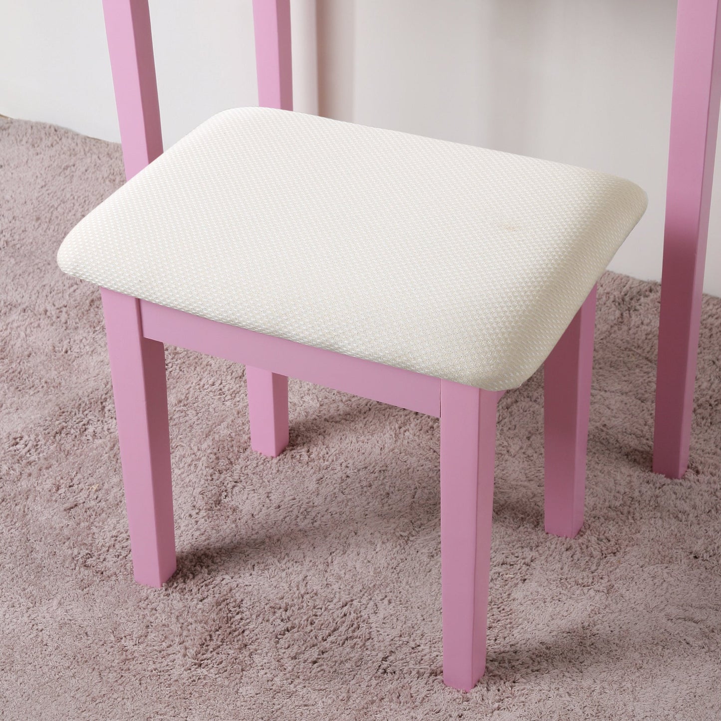 Roundhill Furniture Moniya Wood Makeup Vanity Table and Stool Set, Pink