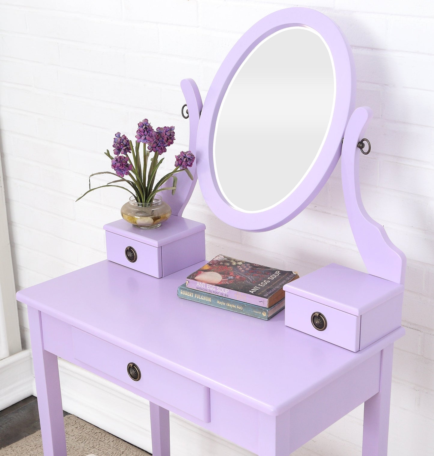 Roundhill Furniture Moniya Wood Makeup Vanity Table and Stool Set, Purple