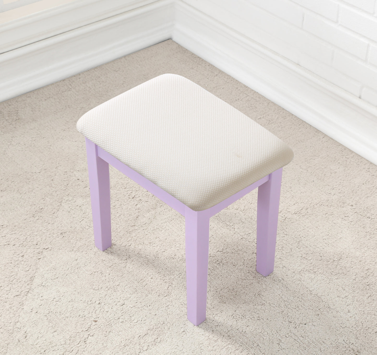 Roundhill Furniture Moniya Wood Makeup Vanity Table and Stool Set, Purple