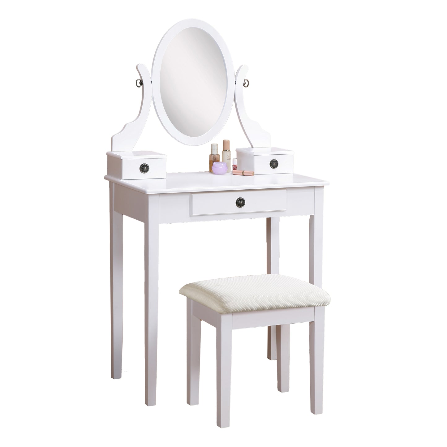 Roundhill Furniture Moniya Wood Vanity Table and Stool Set, White