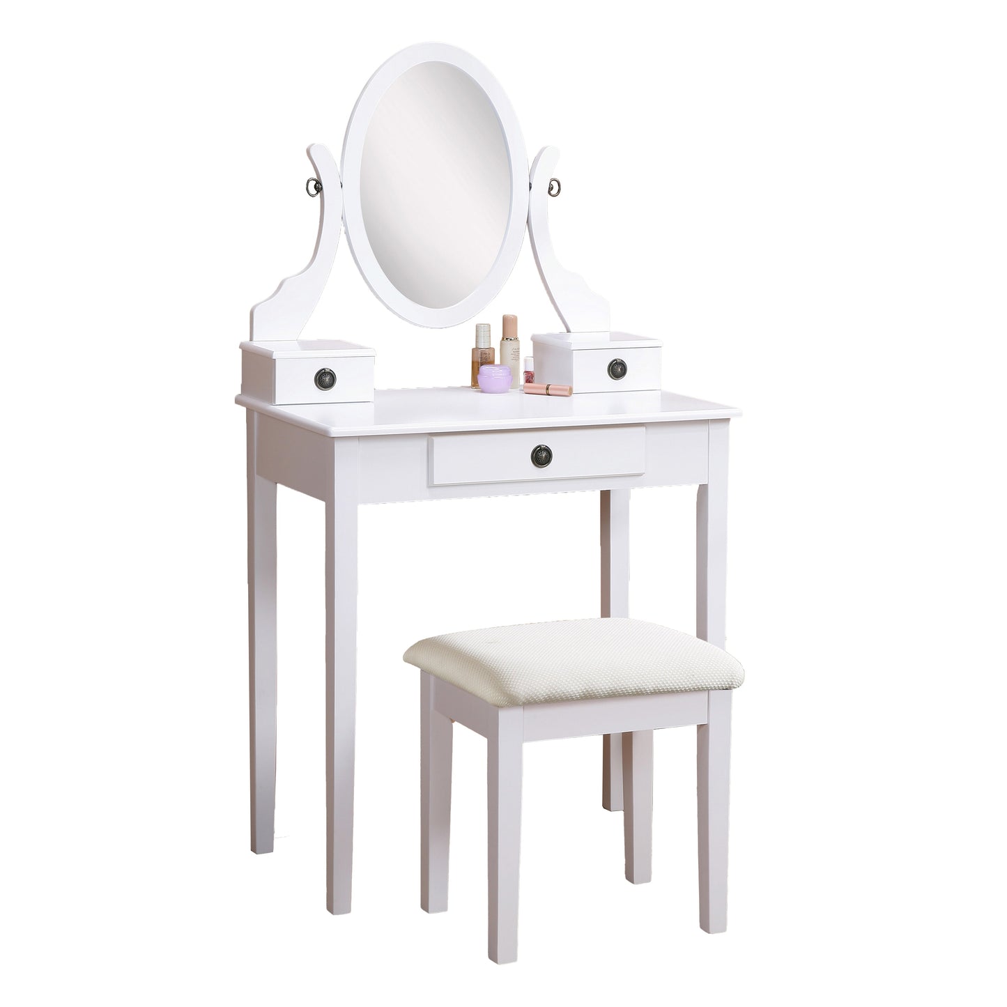 Moniya White Wood Vanity Table and Stool Set, White
