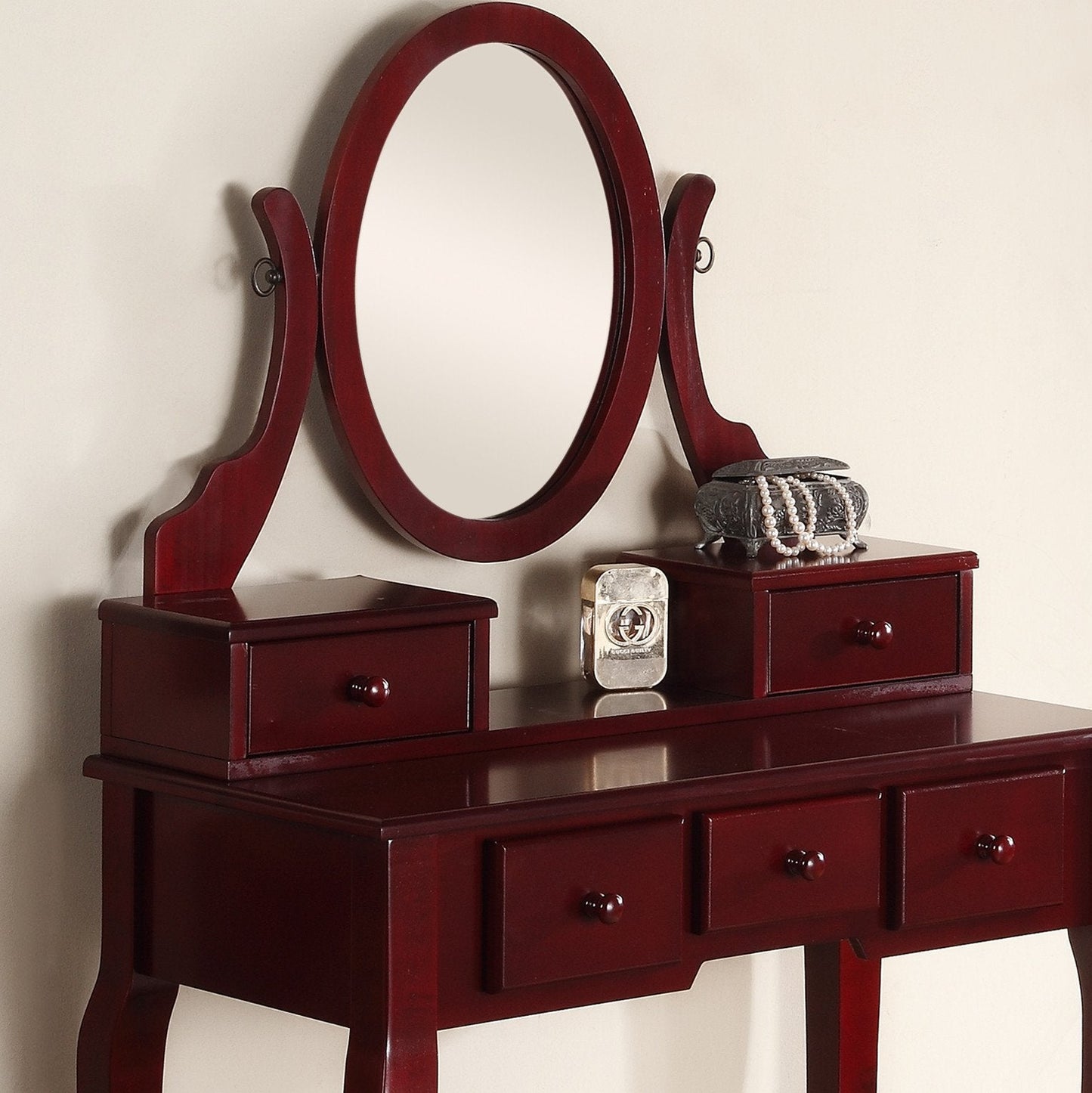 Roundhill Furniture Ashley Wood Make-Up Vanity Table and Stool Set, Cherry