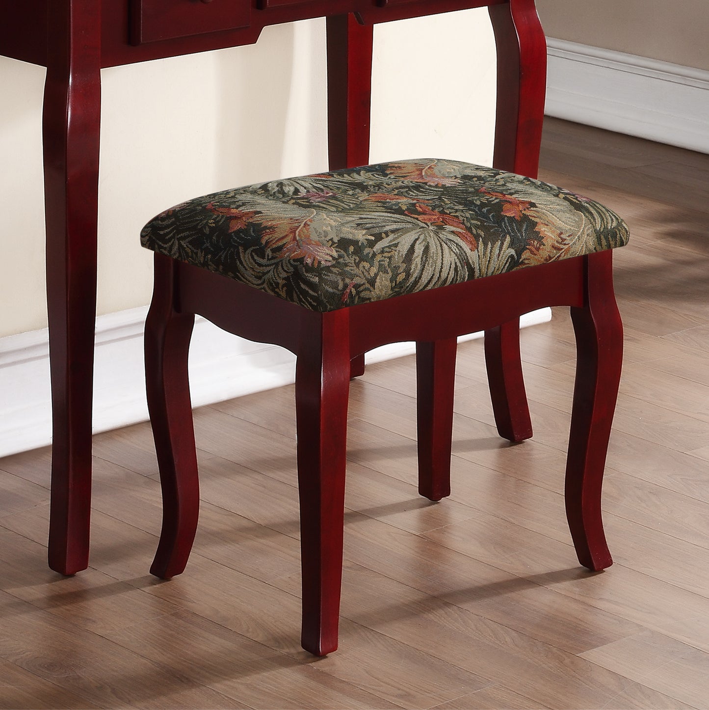 Roundhill Furniture Ashley Wood Make-Up Vanity Table and Stool Set, Cherry