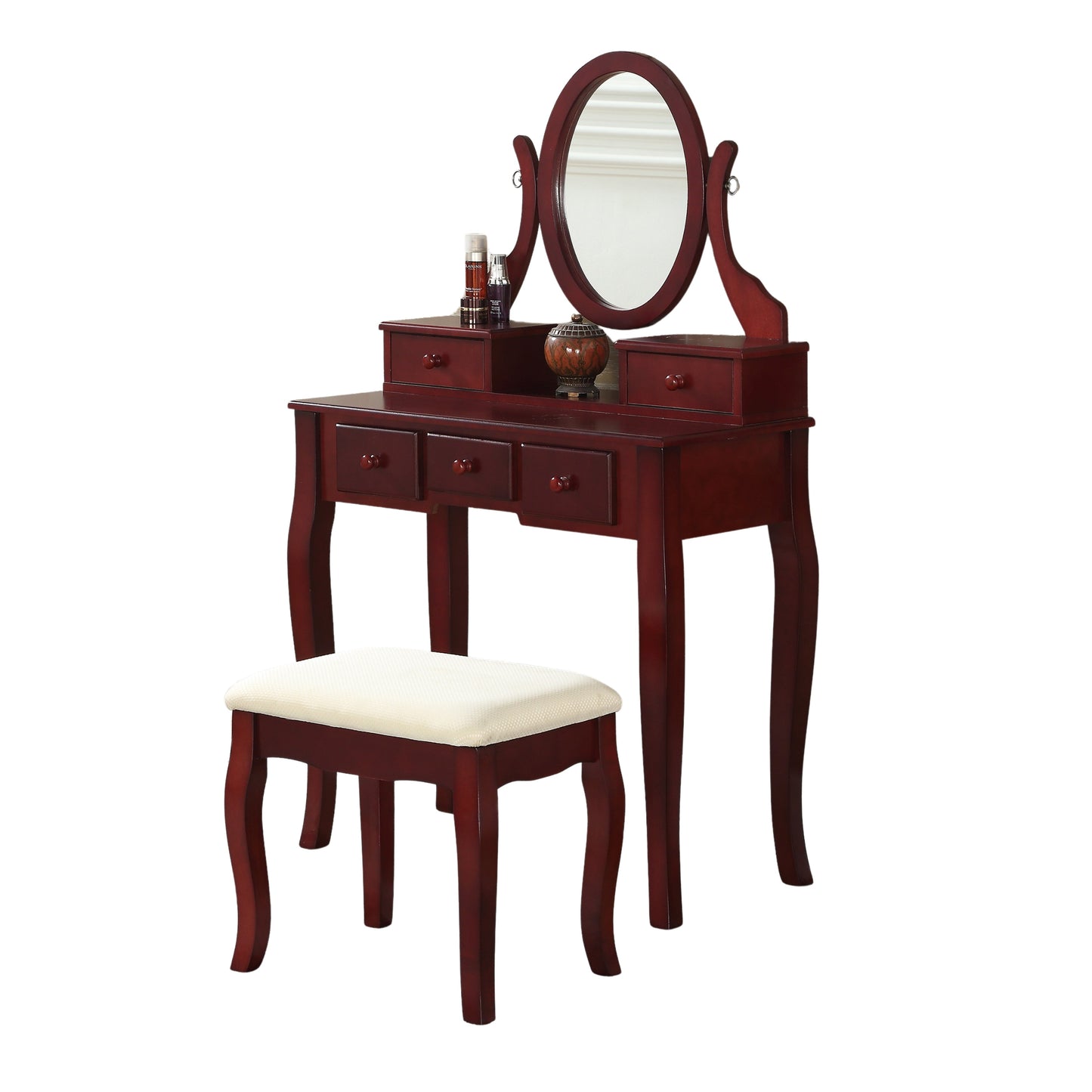 Ashley Wood Makeup Vanity Table and Stool Set - Cherry