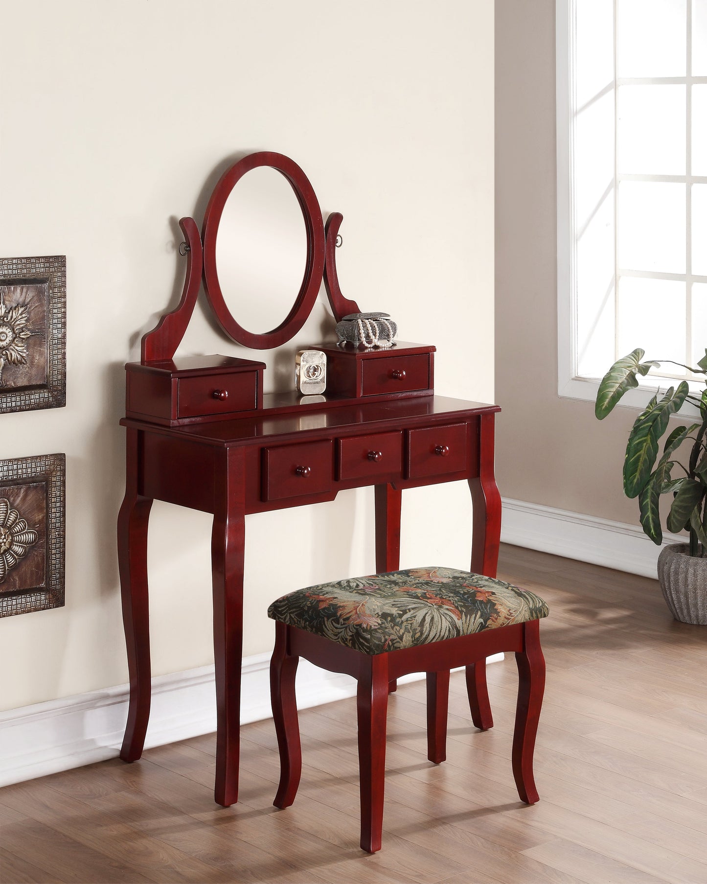 Roundhill Furniture Ashley Wood Make-Up Vanity Table and Stool Set