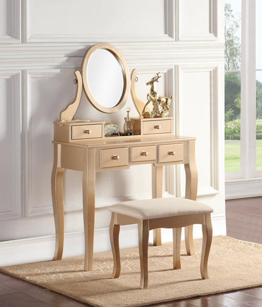 Roundhill Furniture Ashley Wood Make-Up Vanity Table and Stool Set