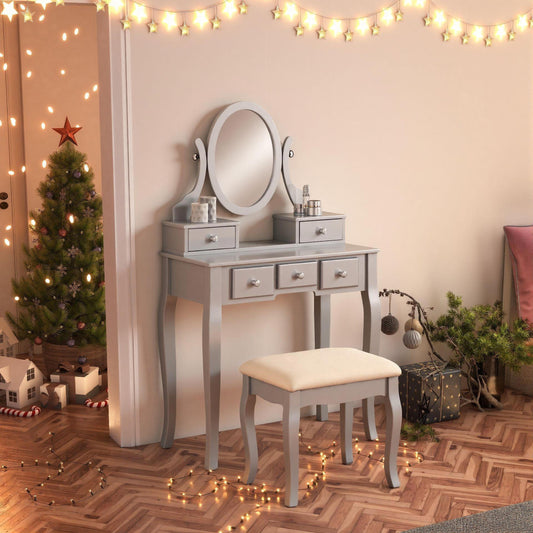 Ashley Silver Wood Makeup Vanity Table and Stool Set