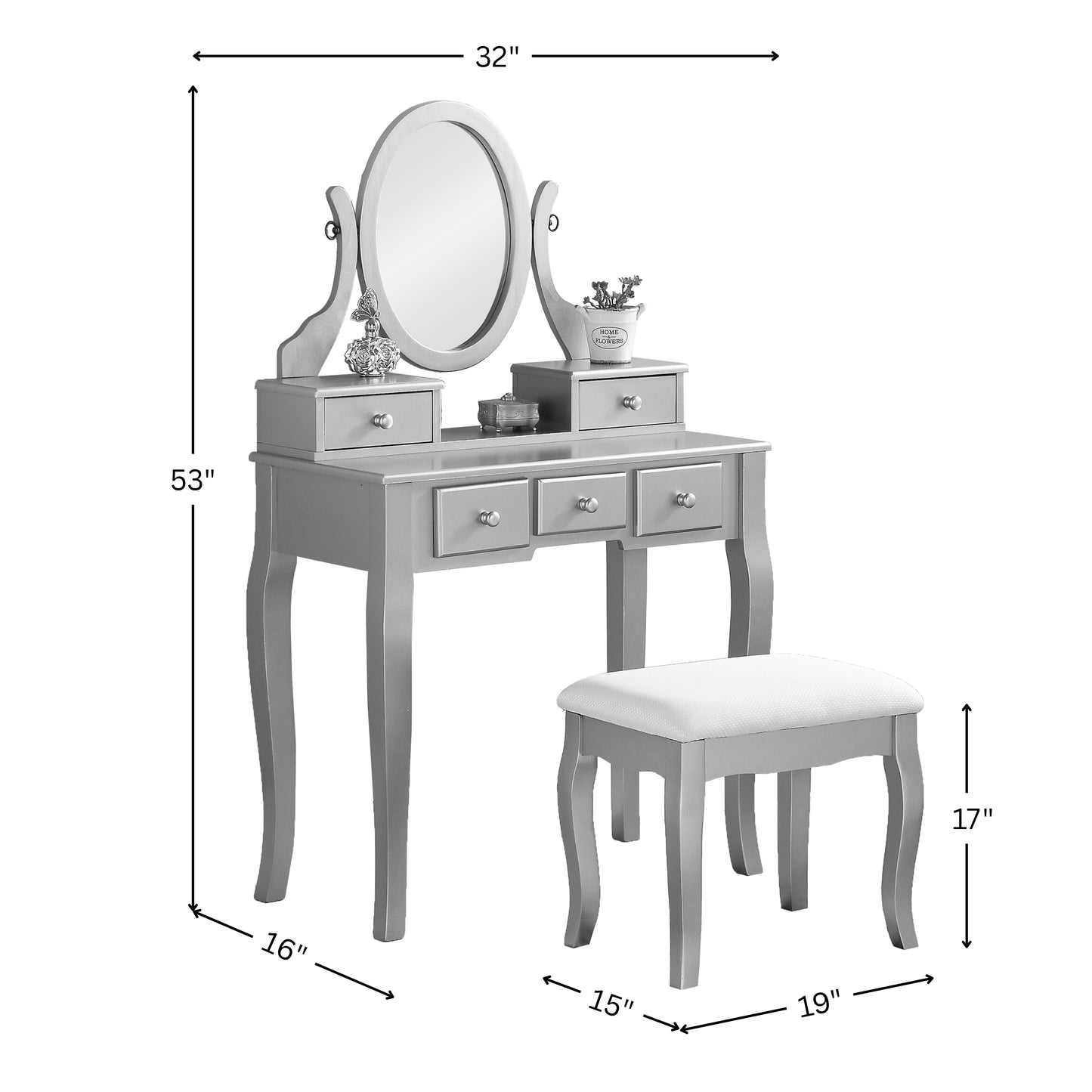 Ashley Gold Wood Makeup Vanity Table and Stool Set