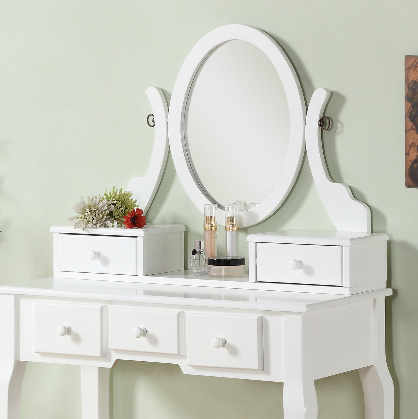 Roundhill Furniture Ashley Wood Make-Up Vanity Table and Stool Set, White