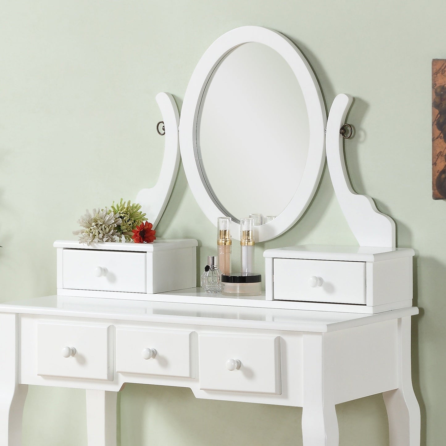 Roundhill Furniture Ashley Wood Make-Up Vanity Table and Stool Set