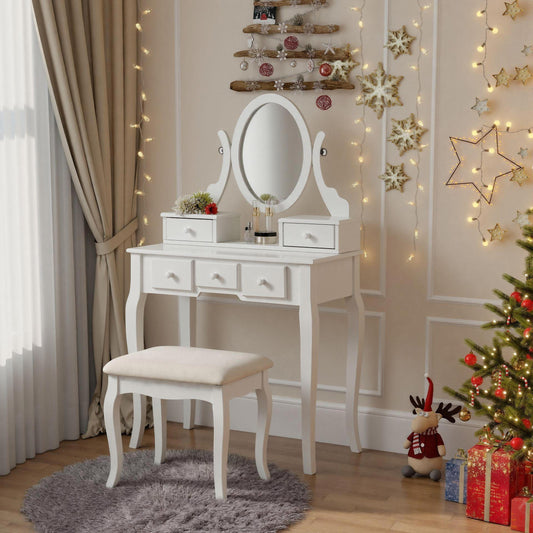 Ashley Wood Makeup Vanity Table and Stool Set  White