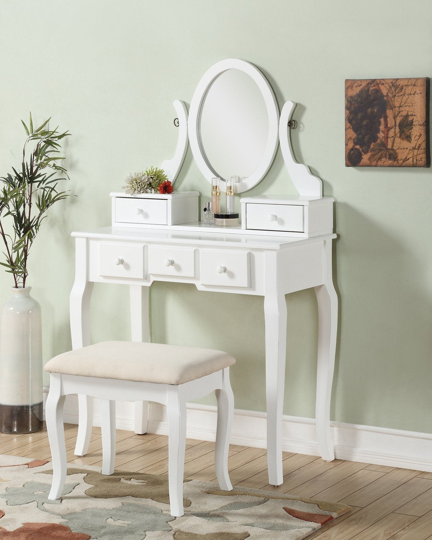 Roundhill Furniture Ashley Wood Make-Up Vanity Table and Stool Set