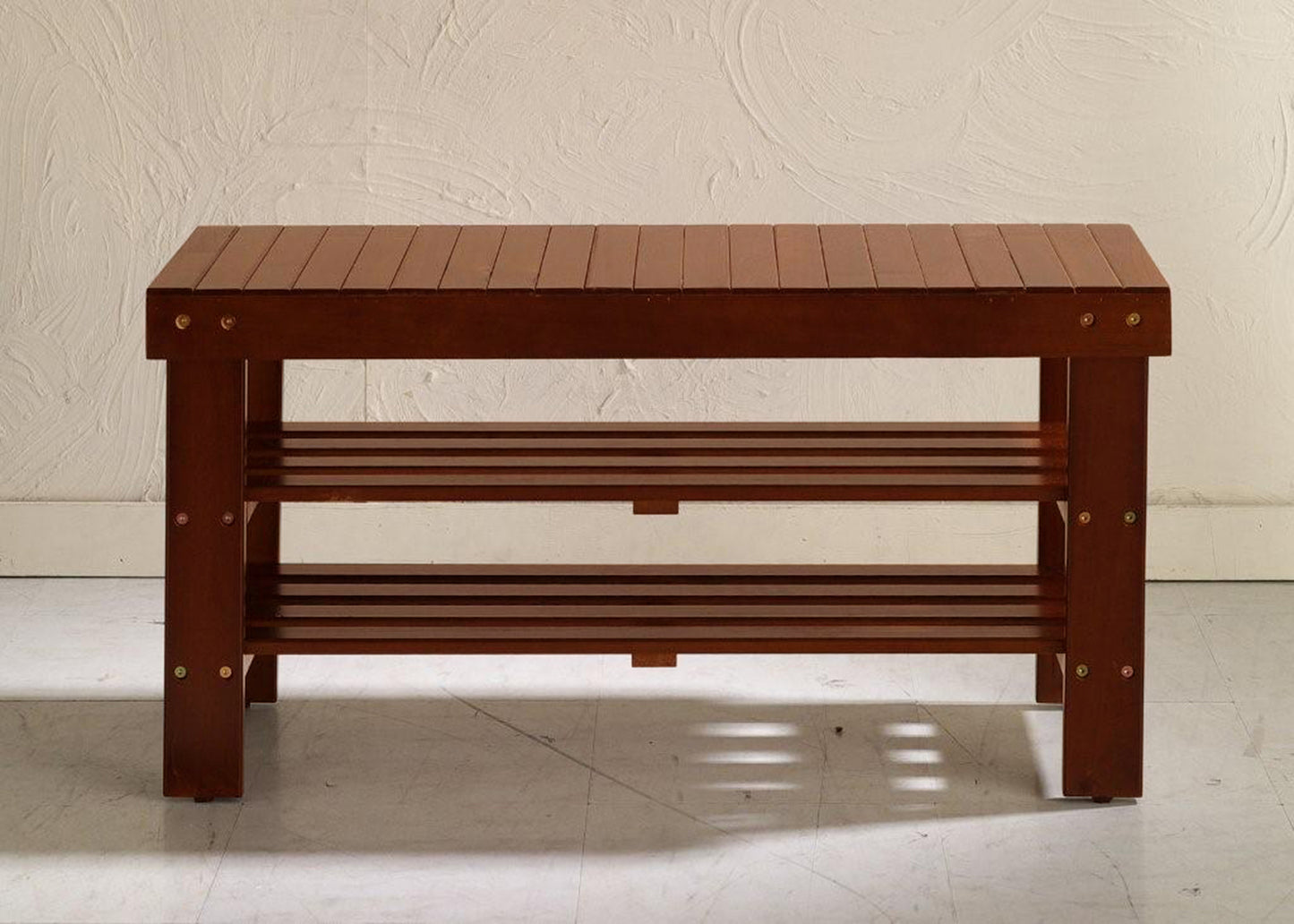 Roundhill Furniture Pina Quality Solid Wood Shoe Bench, Cherry Finish