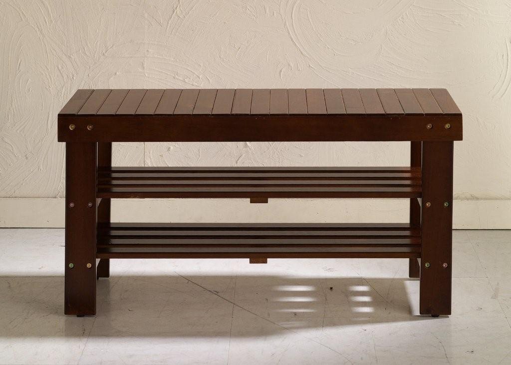 Cherry Finish Solid Wood Shoe Bench with Shelf