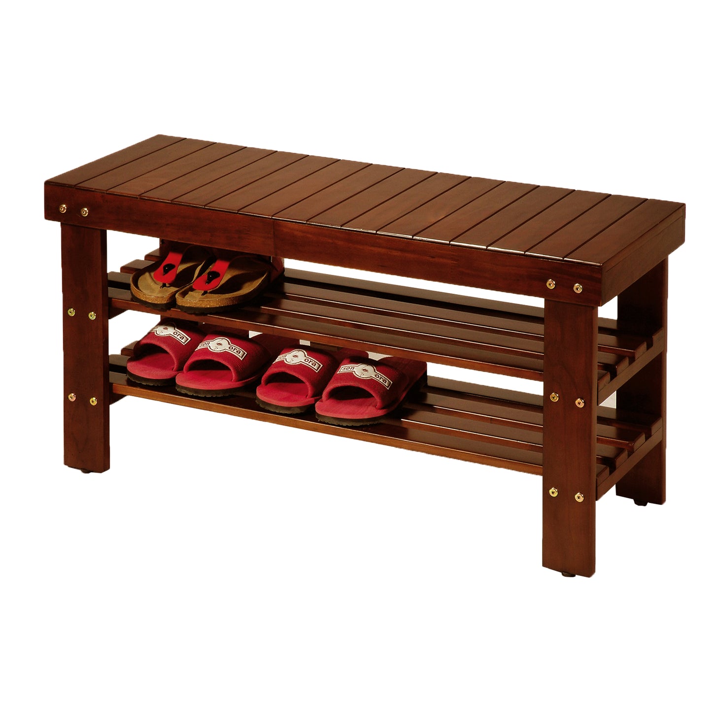 Roundhill Furniture Pina Quality Solid Wood Shoe Bench, Cherry Finish