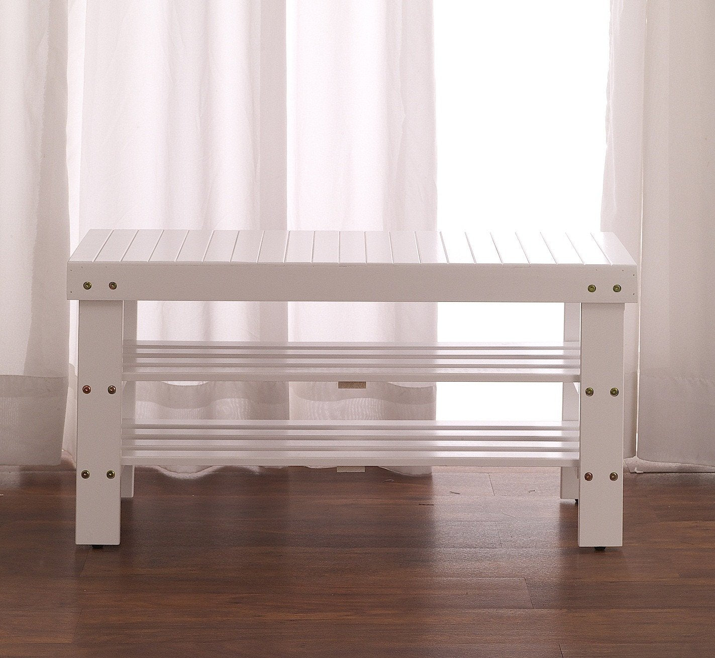 Roundhill Furniture Pina Quality Solid Wood Shoe Bench, White Finish